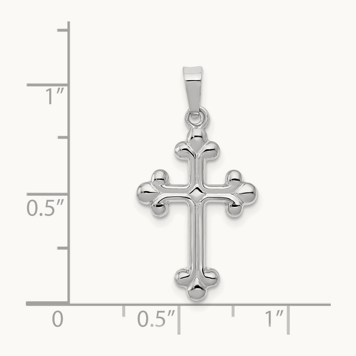 Polished Budded Cross Pendant — 14K White Gold
