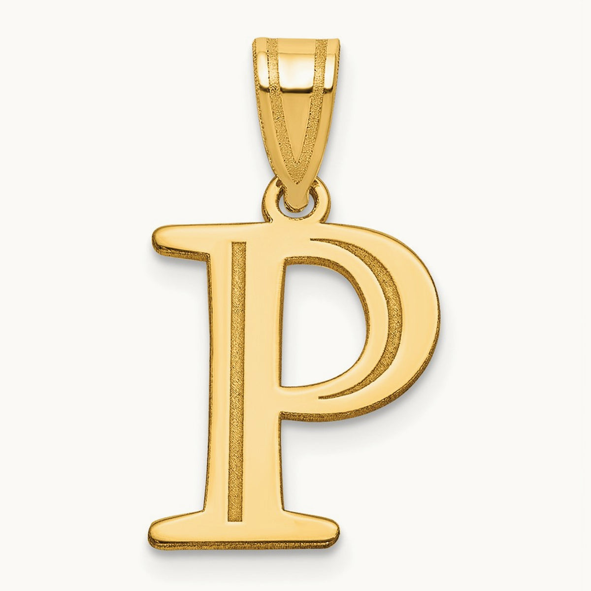 Polished Etched Letter P Initial Pendant, 14K