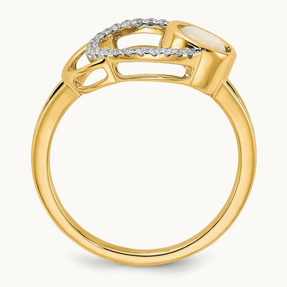 Polished Diamond & Opal Circle Ring, 14K