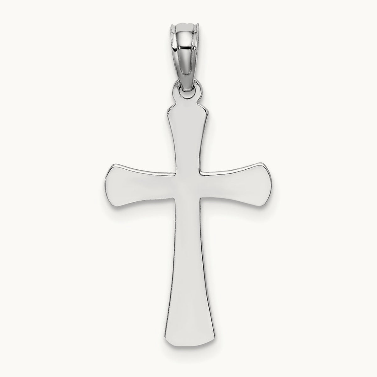 Polished Beveled Cross w/ Round Tips Charm — 14K White Gold