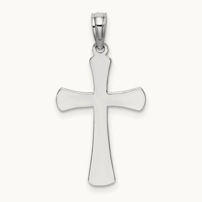 Polished Beveled Cross w/ Round Tips Charm — 14K White Gold