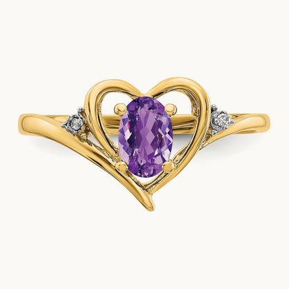 Amethyst and Diamond Heart Ring, 14K