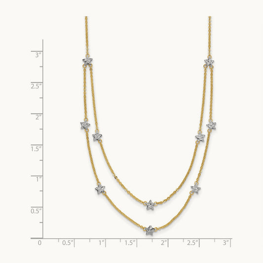 Double Chain Star Necklace, 14K Two Tone