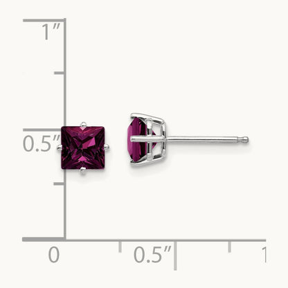 Rhodolite Garnet Princess Stud Earrings, 5mm, 14K White Gold