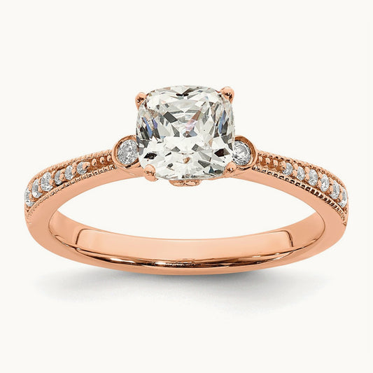 1ct Cushion Semi-Mount Engagement Dia Ring, 14K Rose Gold