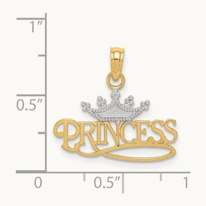 w/Rhodium Polished PRINCESS with Crown Pendant, 14K