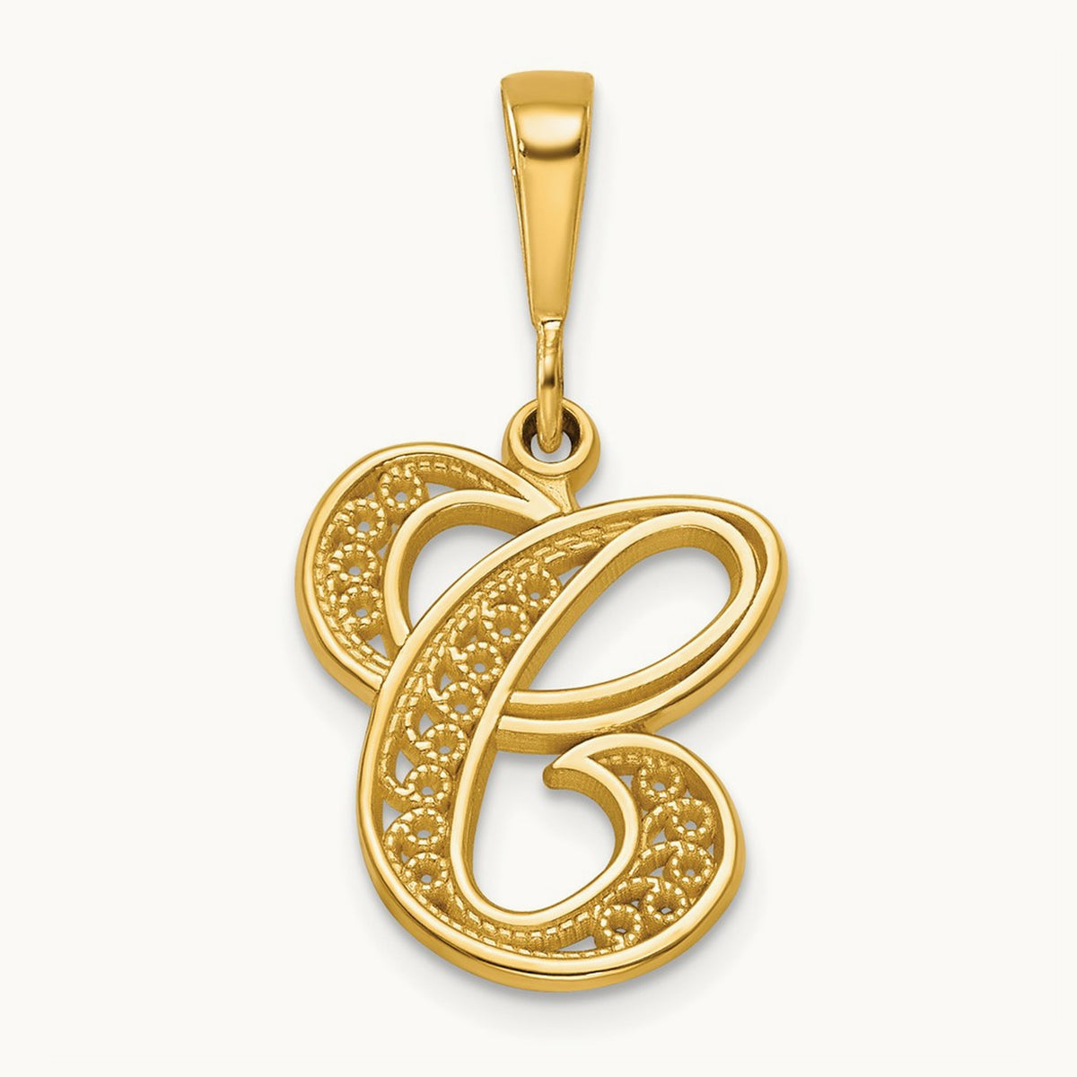 Polished Script Filigree Initial Pendant — C