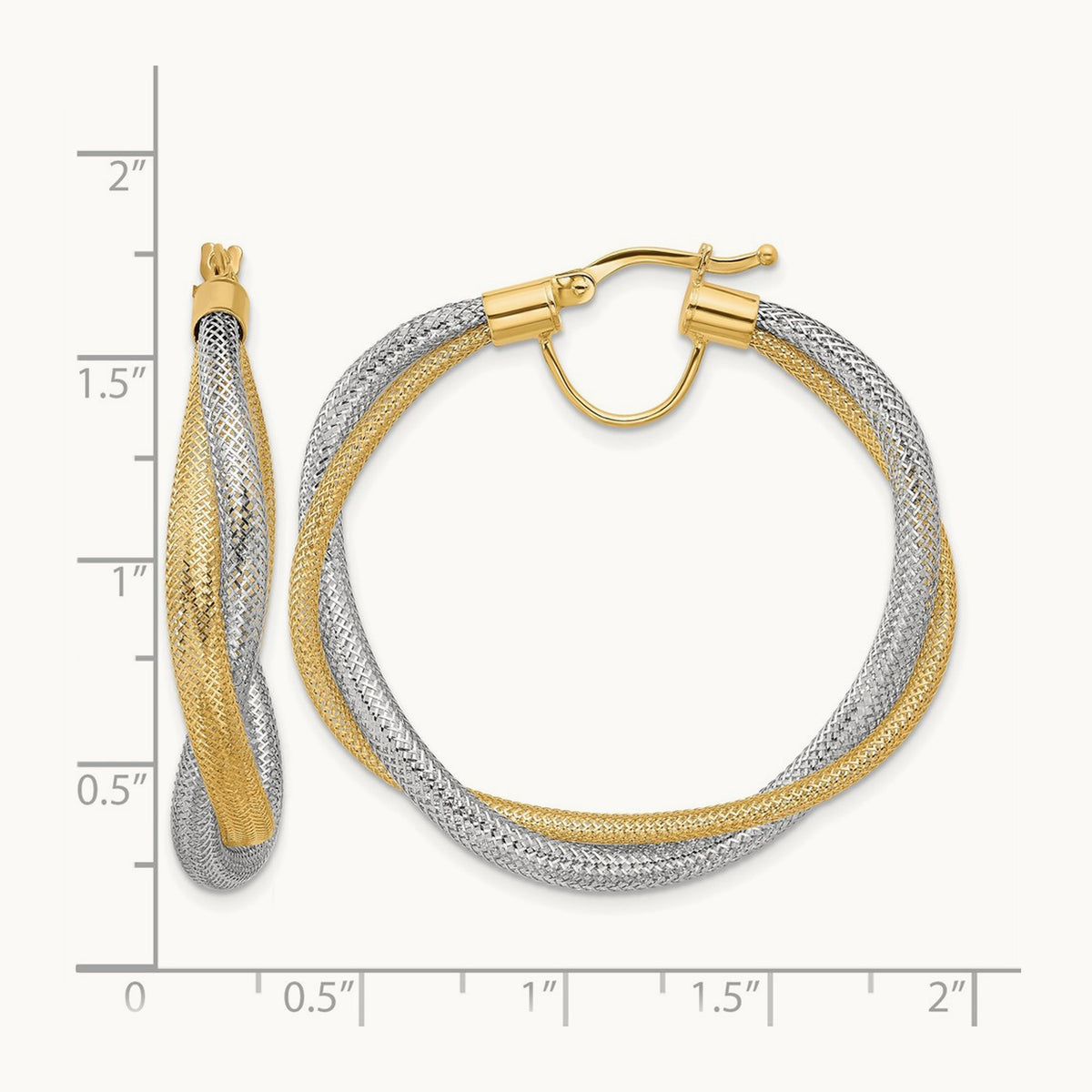 w/Rhodium Braided Mesh Stretch Hoop Earrings, 14K — Leslie's