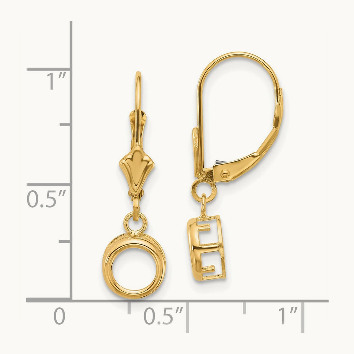Round Leverback Earring Mountings, 6mm, 14K