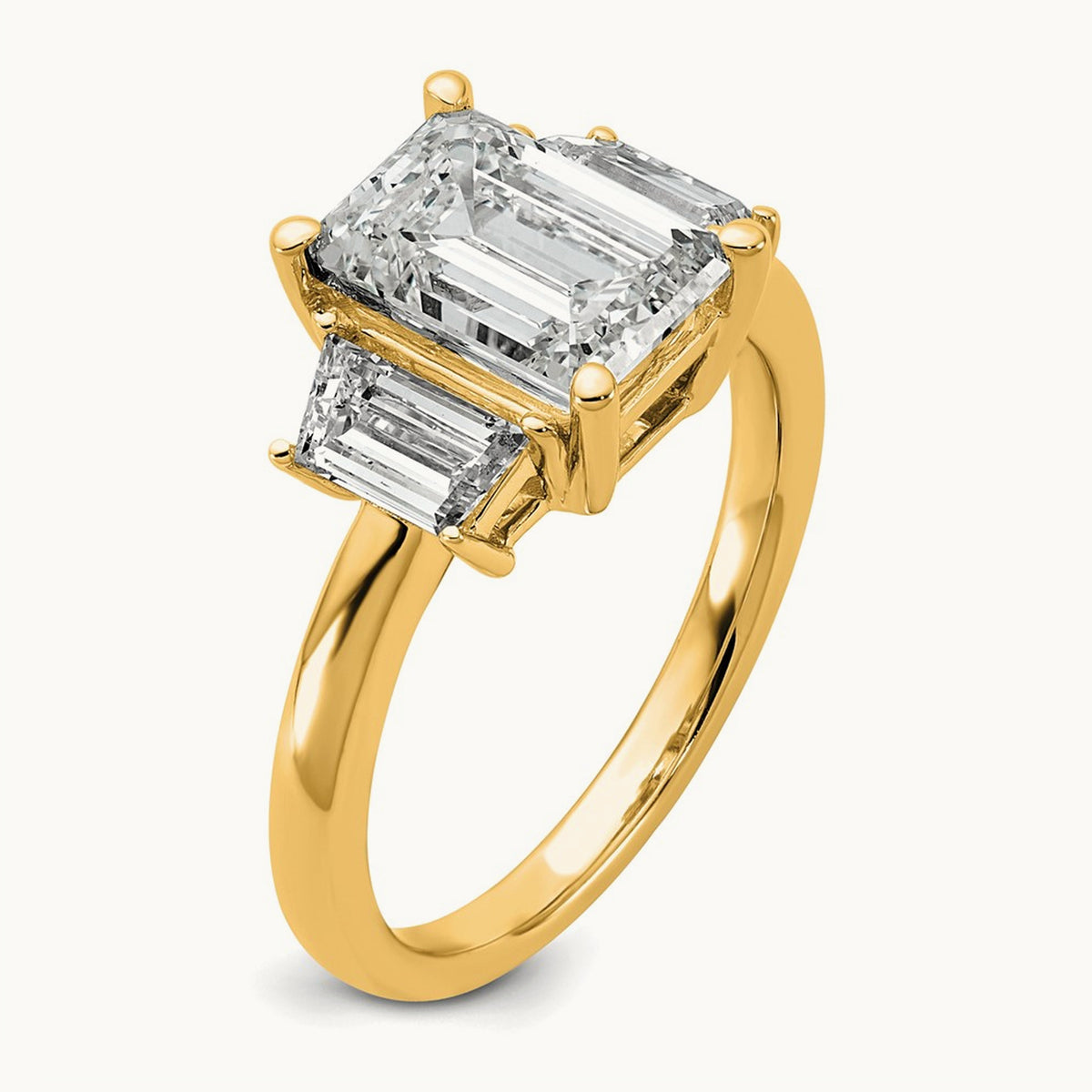Emerald & Trapezoid Engagement Ring — 14K Yellow Gold, 3 1/3 ct, 7