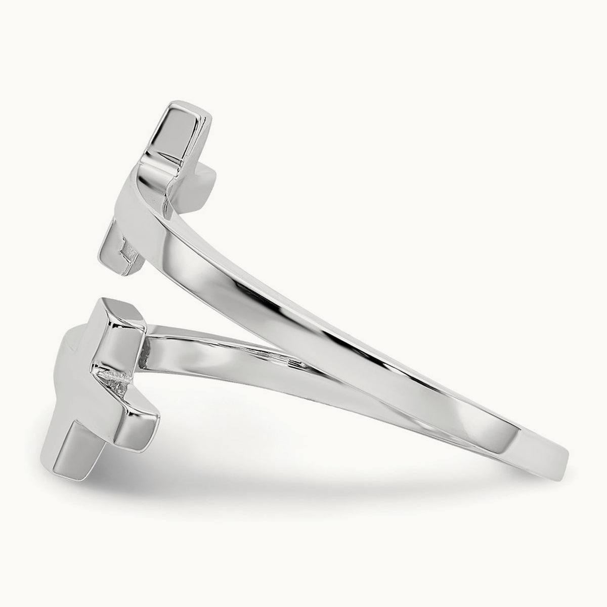 Polished Double Cross Ring — 14K White Gold, 7
