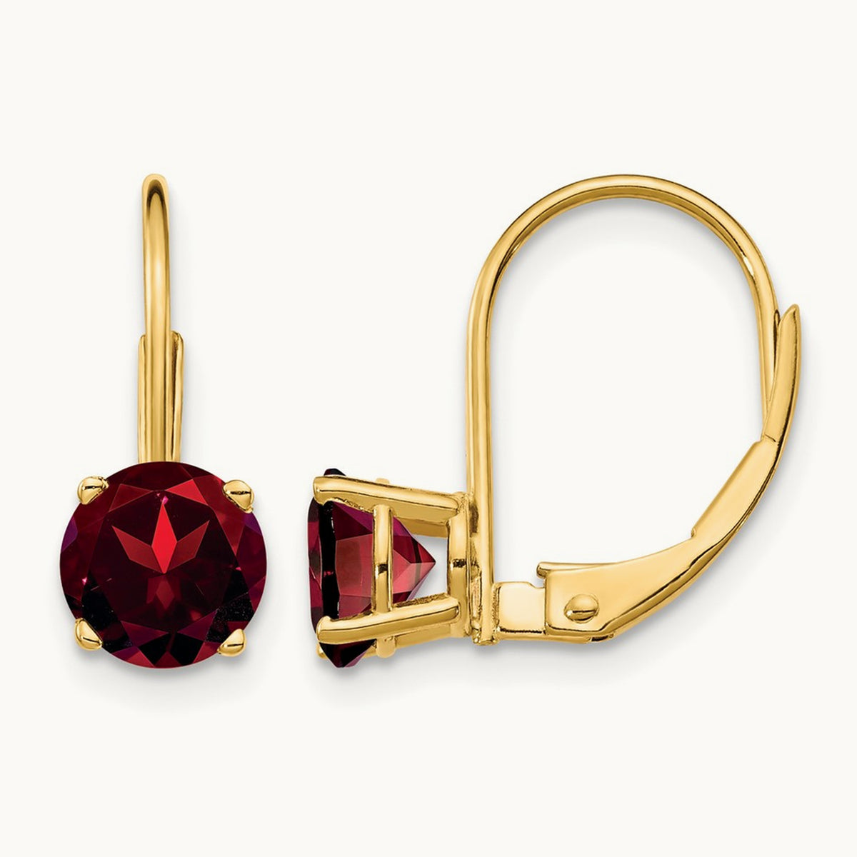 Garnet Leverback Earrings, 6mm, 14K