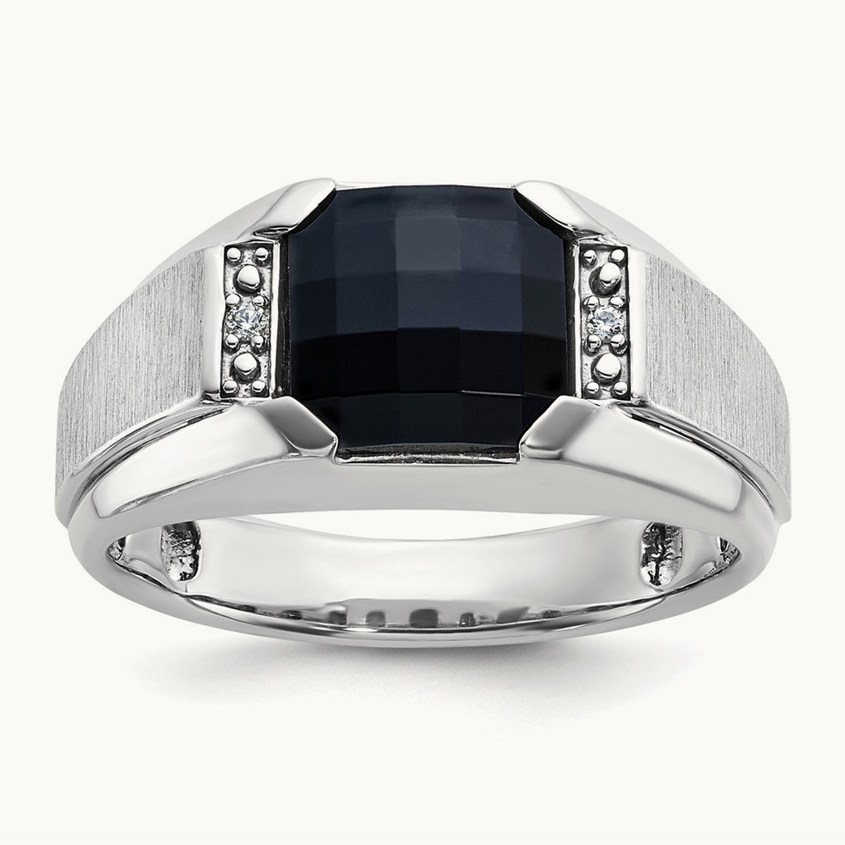 IBGoodman Men's Polished & Satin Onyx & Diamond Ring, 14K White Gold