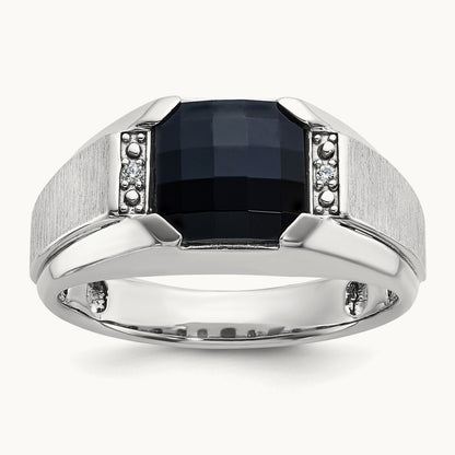 IBGoodman Men's Polished & Satin Onyx & Diamond Ring, 14K White Gold