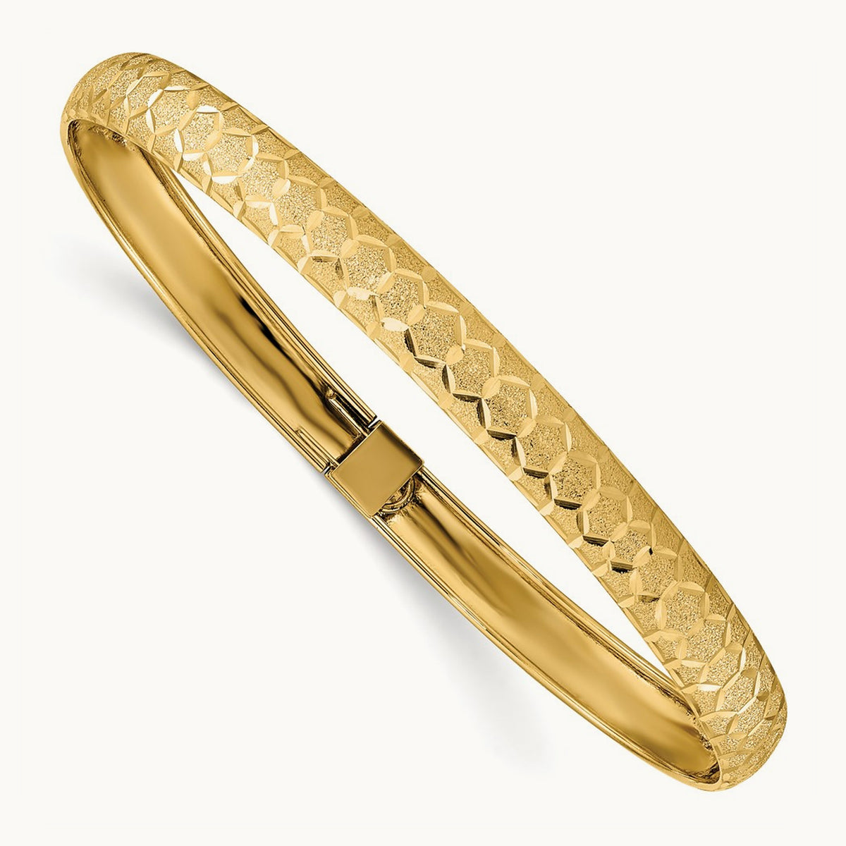 Hexagonal Design Diamond-cut Flexible Bangle, 14K