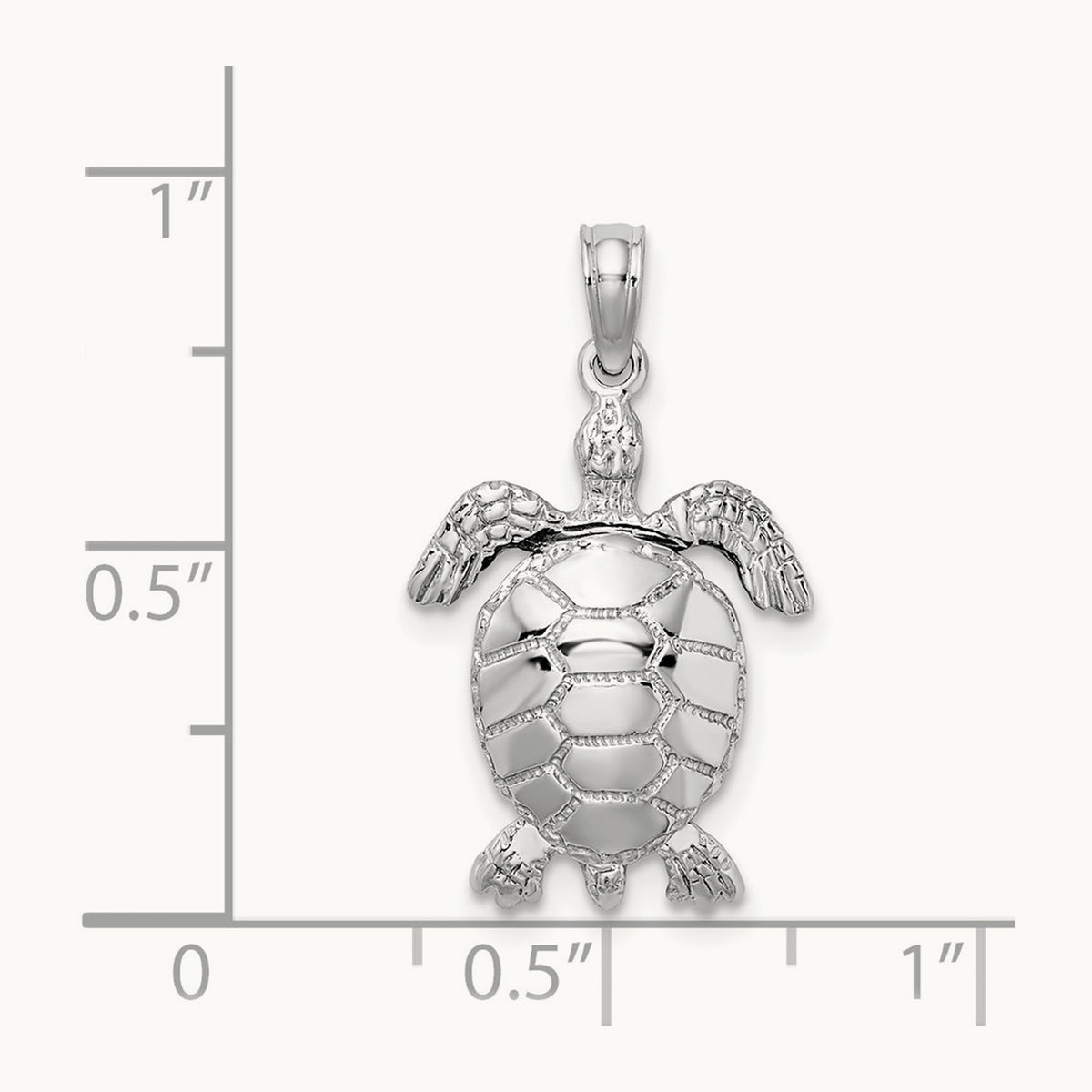 3-D Moveable Sea Turtle Charm, 14K White Gold