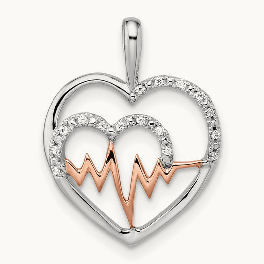 Heart w/Beat Diamond Pendant, 14K Two-tone White with Rose