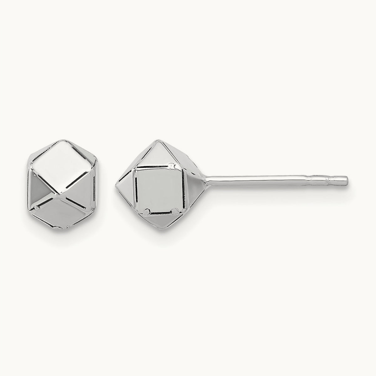 Polished Geometric Ball Post Earrings — 10K White Gold