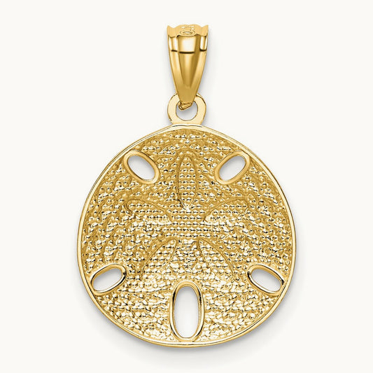 w/Rhodium Diamond-cut Polished Sand Dollar Pendant, 14K