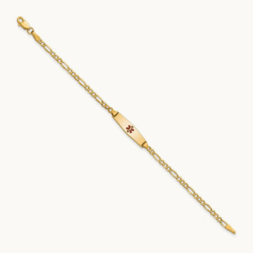 Medical Semi-Solid Soft Diamond Shape Red Enamel Figaro ID Bracelet, 14K