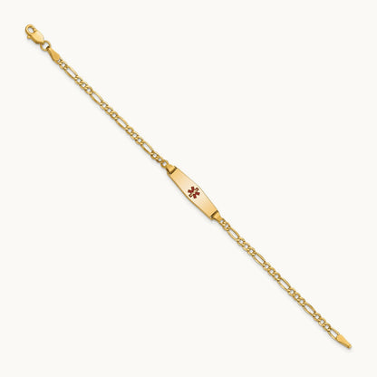 Medical Semi-Solid Soft Diamond Shape Red Enamel Figaro ID Bracelet, 14K