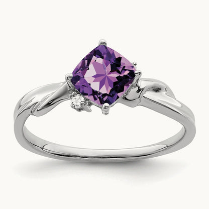 Cushion Amethyst and Diamond Ring, 14K White Gold