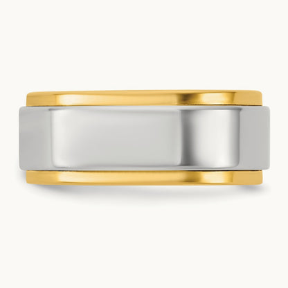 Y/W Step Edge Wedding Band, 8mm, 14K Two-tone