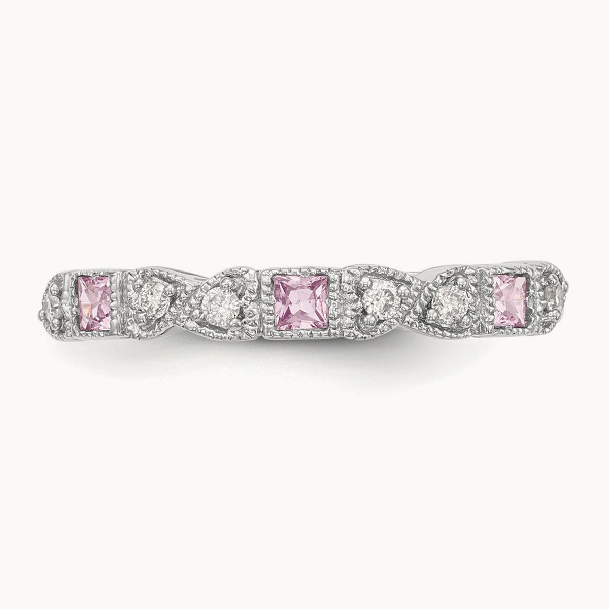 Diamond w/Pink Sapphire Band, 14K White Gold