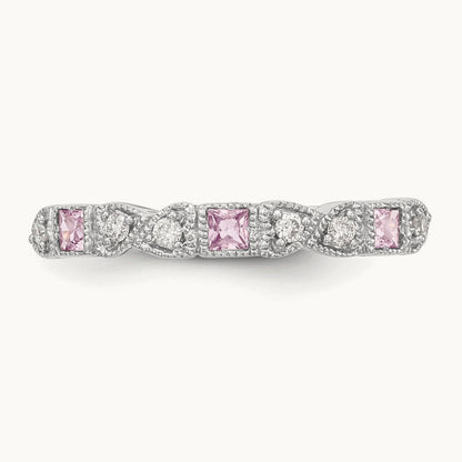 Diamond w/Pink Sapphire Band, 14K White Gold