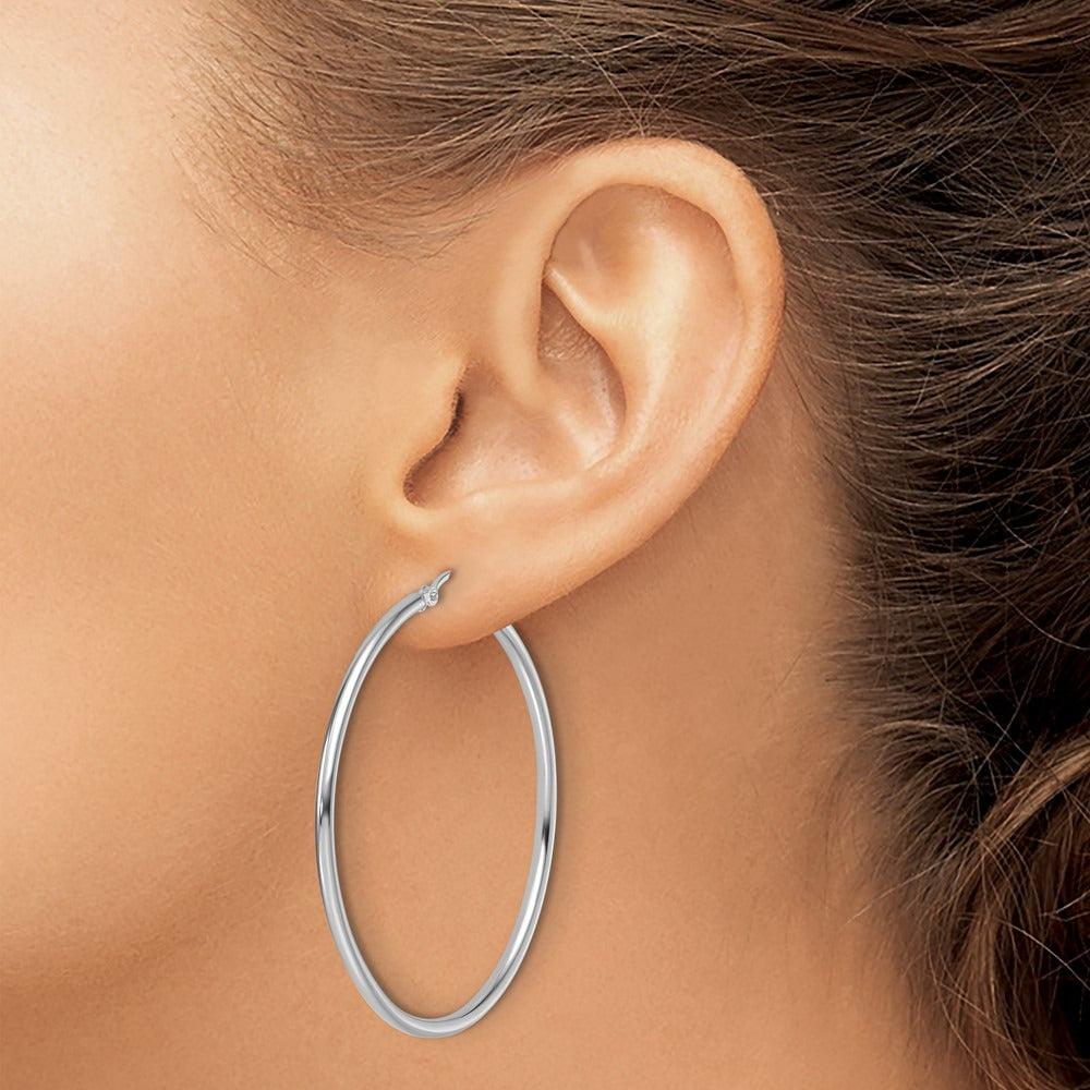 Polished Hoop Earrings — 14K White Gold, 2mm