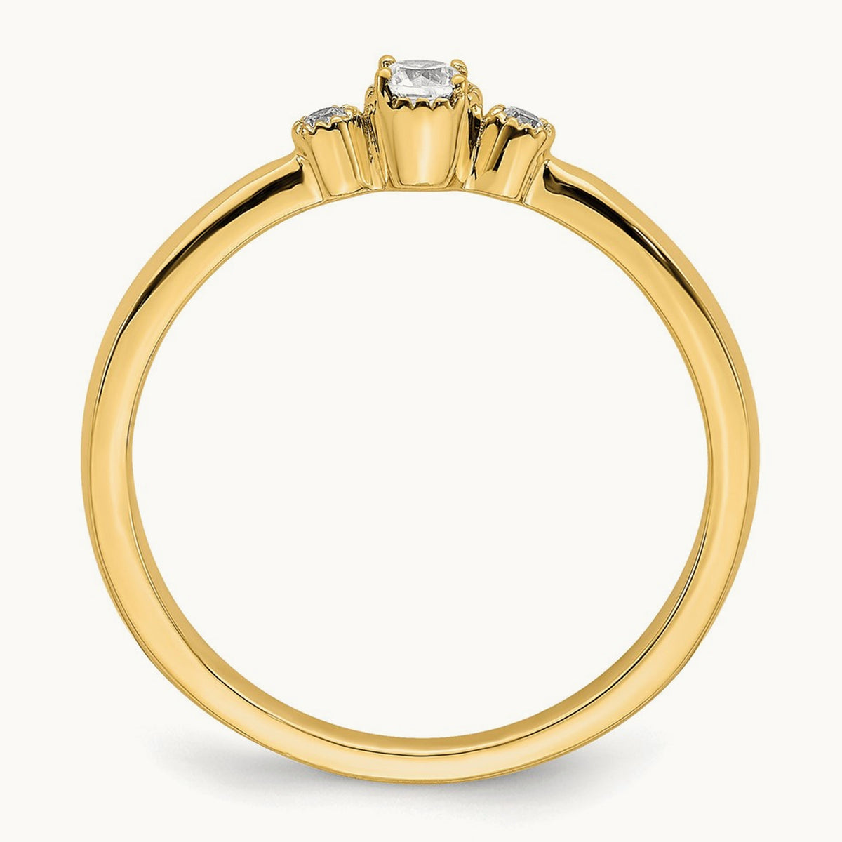 Petite Beaded Edge Round Complete Diamond Ring — 14K Yellow Gold, 0.1 ct, 7