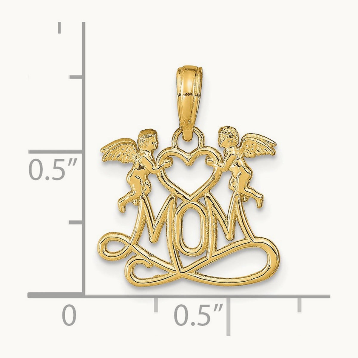 Polished MOM w/Heart and Angels Pendant, 14K