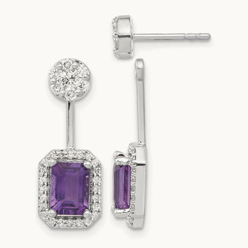 Diamond/Amethyst Front/Back Earrings, 14K White Gold