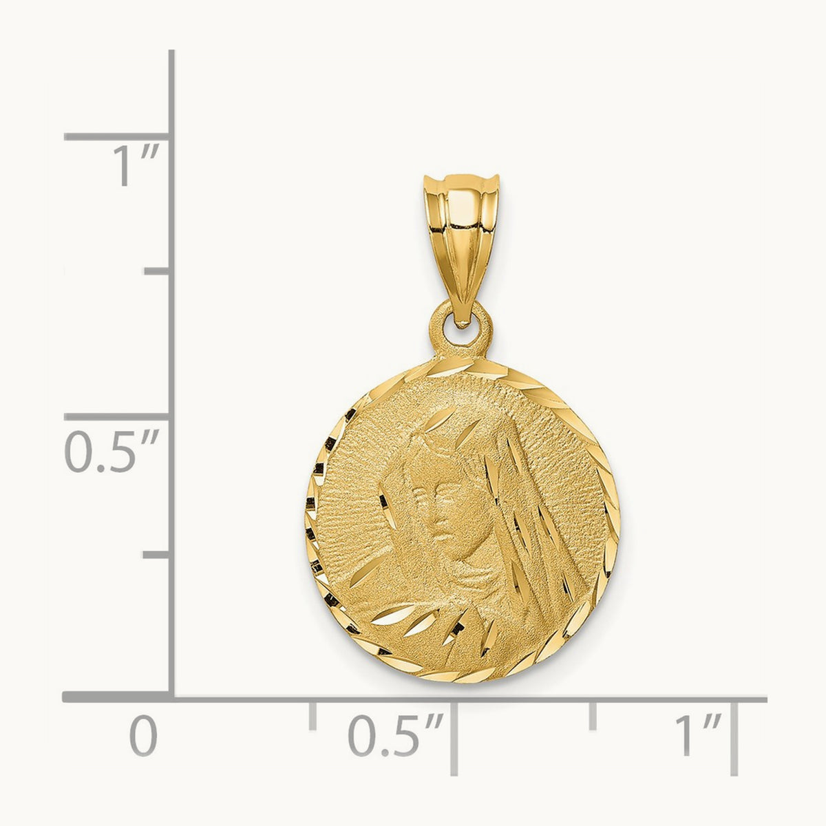 Brushed Diamond-Cut Virgin Mary Pendant, 14K