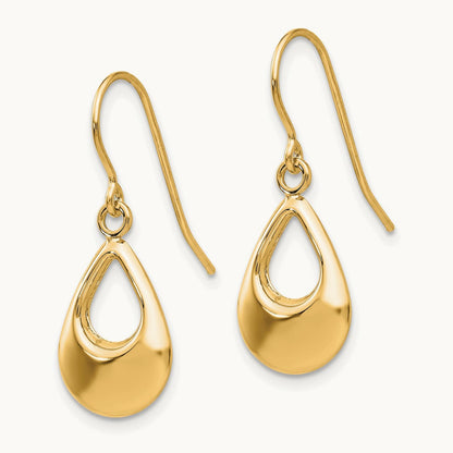Teardrop Hollow Dangle Earrings — 14K Yellow Gold
