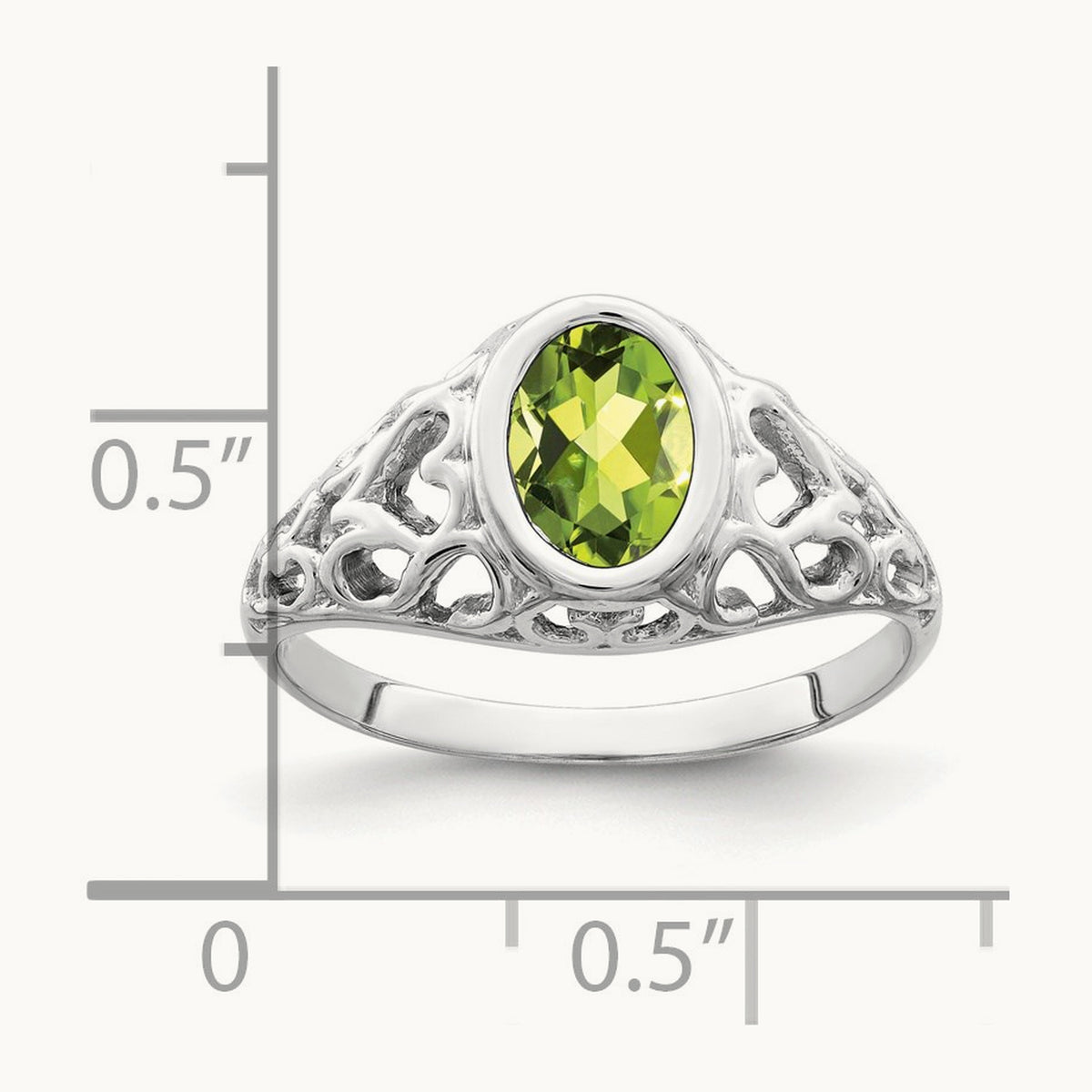 7x5mm Oval Peridot ring, 14K White Gold
