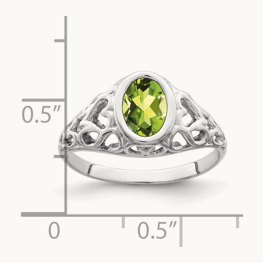 7x5mm Oval Peridot ring, 14K White Gold
