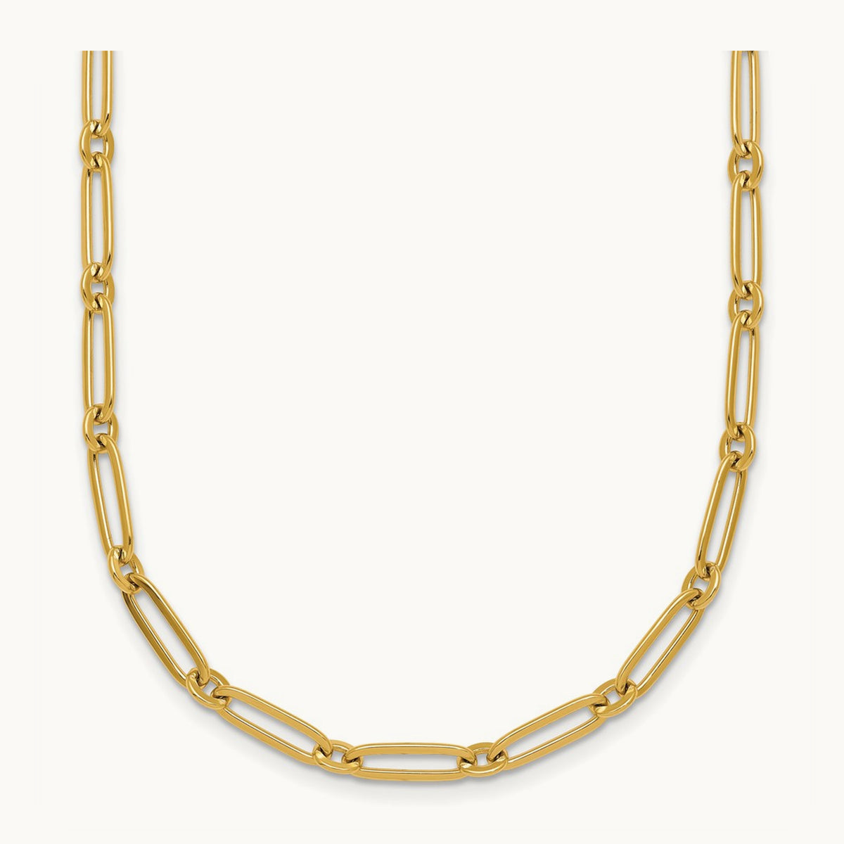 Polished Paperclip Link Necklace, 3.75mm, 14K
