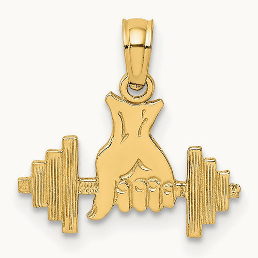 Hand Holding Barbell Charm, 14K