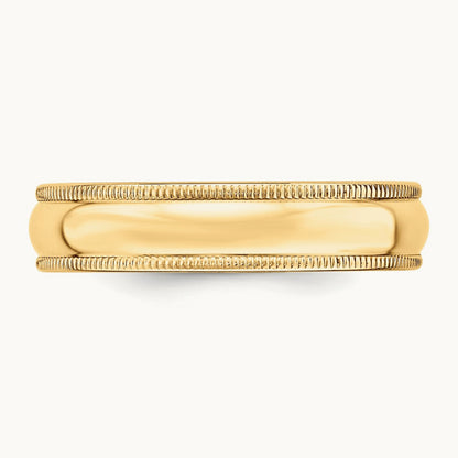 Lightweight Milgrain Half Round Band, 5mm, 10K Yellow Gold