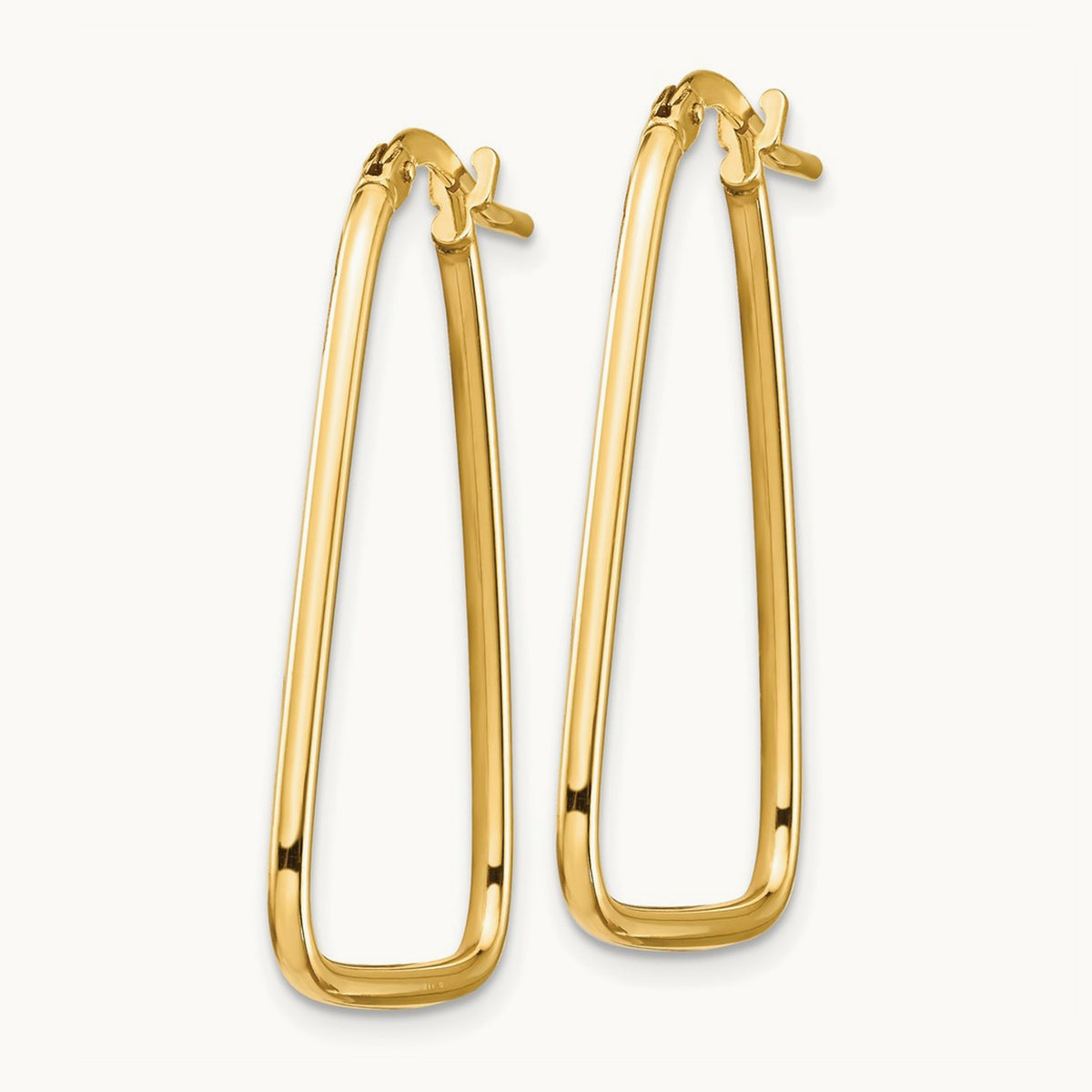 Polished Triangle Dangle Hoop Earrings — 14K Yellow Gold