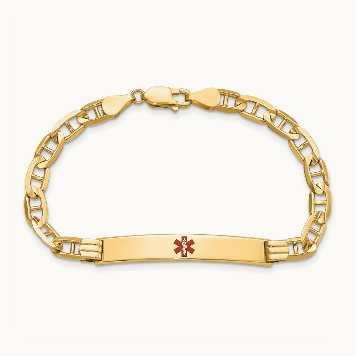 Medical Red Enamel Anchor ID Bracelet — 8mm