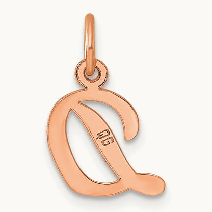 Small Script Letter D Initial Charm, 14K Rose Gold