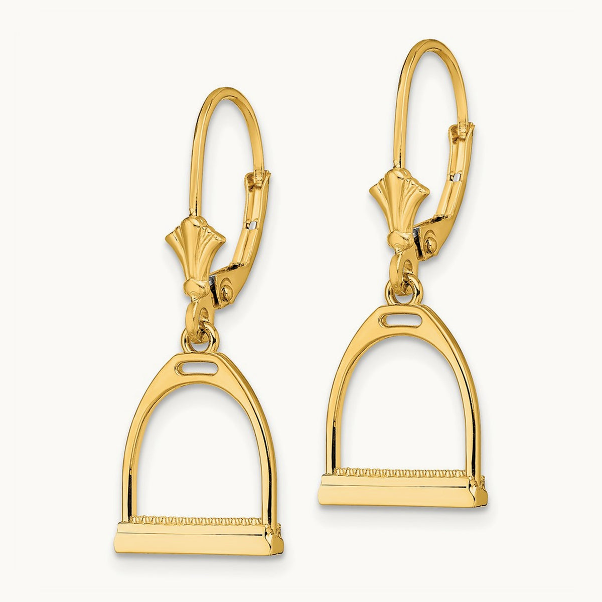 3-D Small Horse Stirrup Leverback Earrings, 14K