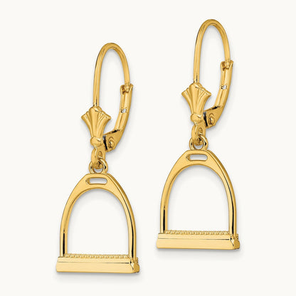 3-D Small Horse Stirrup Leverback Earrings, 14K