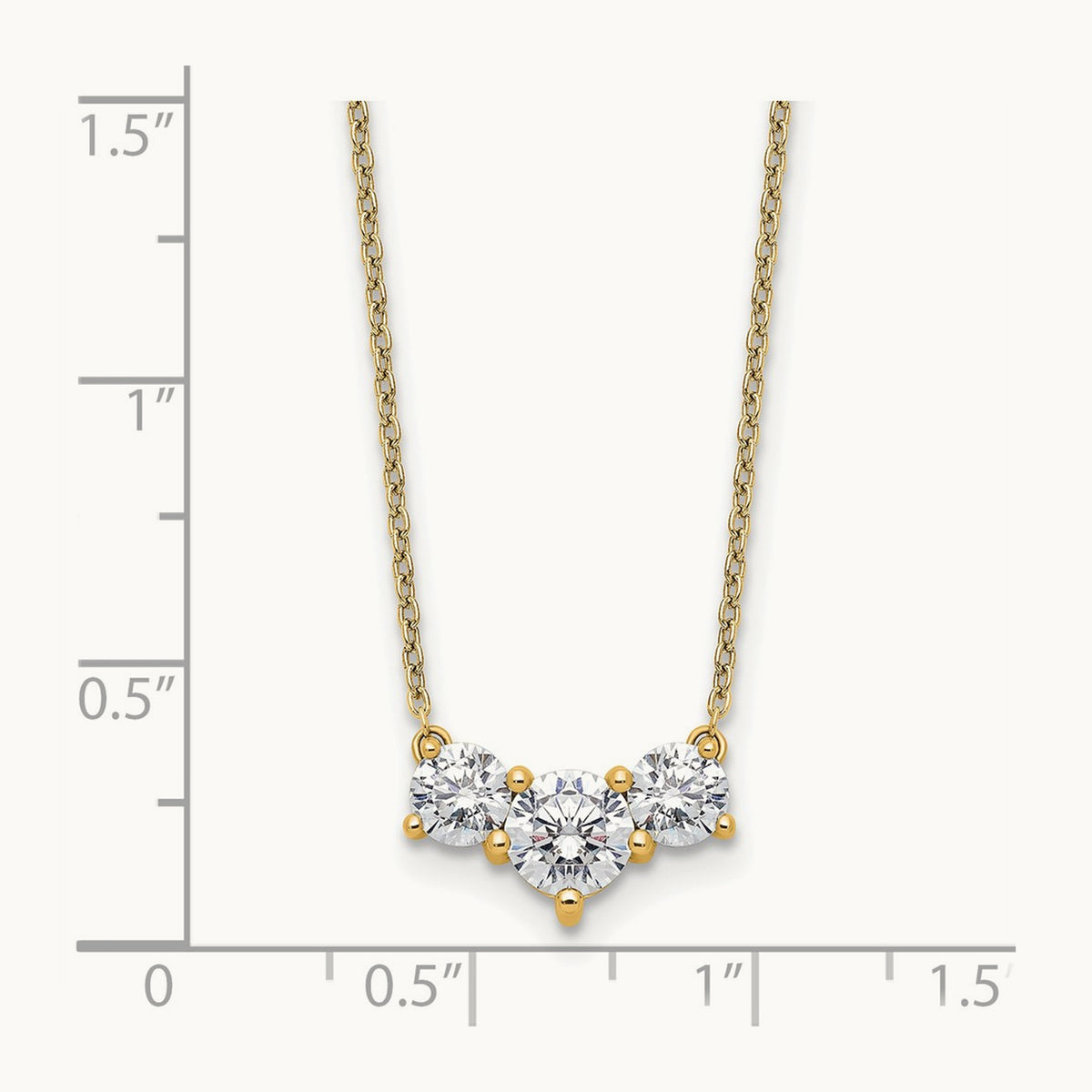 3 Stone Necklace, 0.75-1.50 ct tw Lab-Grown Diamond — 1 1/2 ct, 14K Yellow Gold