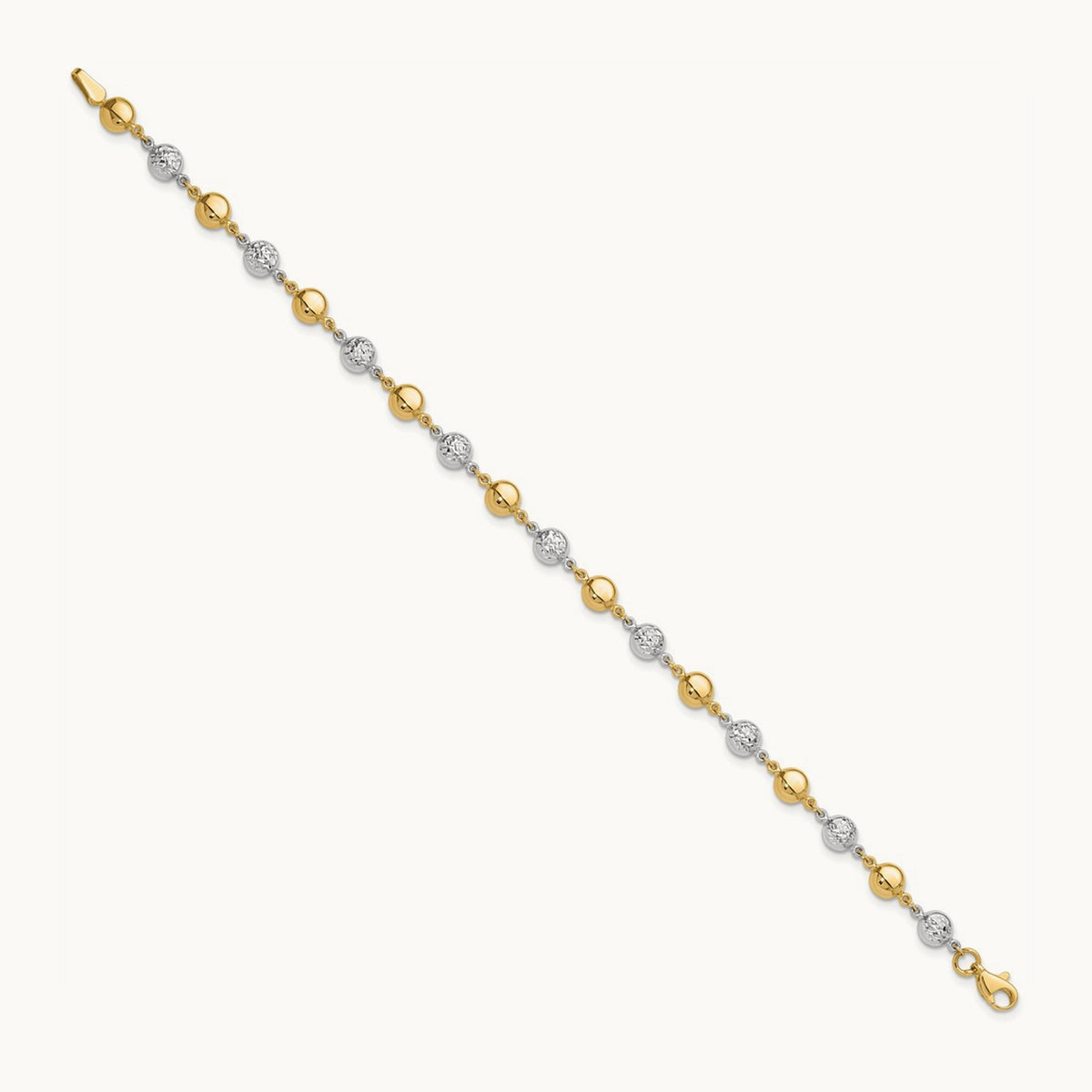 Polished and Diamond-cut Puffed Circles Bracelet, 14K Two-tone
