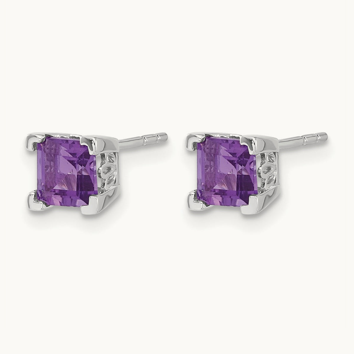 Square Amethyst Earrings, 14K White Gold