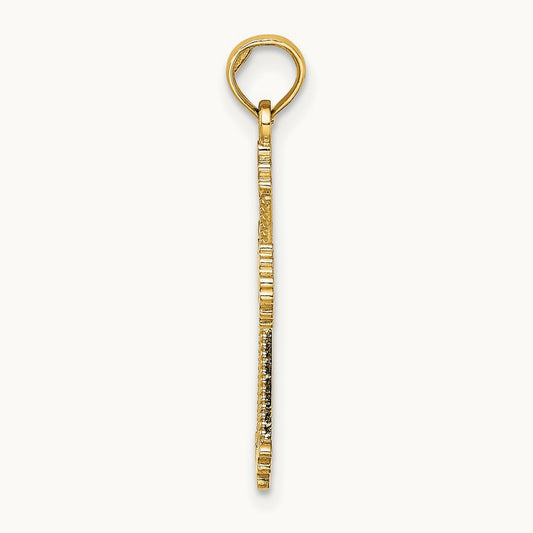 Cut-Out Stripes Cross w/ Heart Charm, 14K