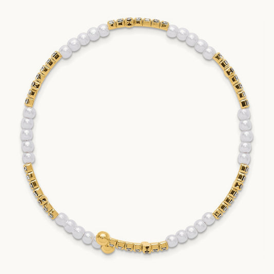 Flash Gold-tone Imitation Acrylic Pearl/Crystal Cross Flexible Bangle
